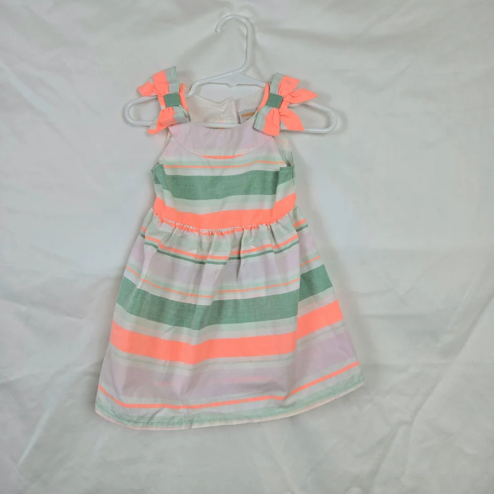 Gymboree Girls Neon Orange Striped Sleeveless Bow‎ Accent Dress 12-18 Months